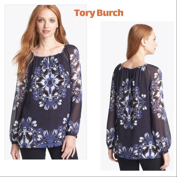 Tory Burch ‘Lisa' Print Silk Blouse Sz10 - Picture 1 of 12